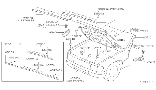 1996 Nissan Pathfinder Hood Panel,Hinge & Fitting Diagram