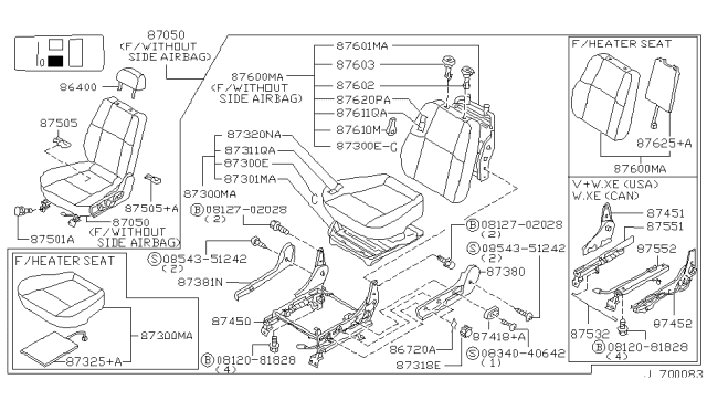 1996 Nissan Pathfinder ADJUSTER Assembly-Front Seat L Diagram for 87450-1W300