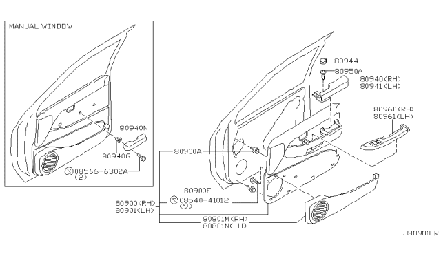 1999 Nissan Pathfinder Finisher-Power Window Switch,Front LH Diagram for 80961-0W210