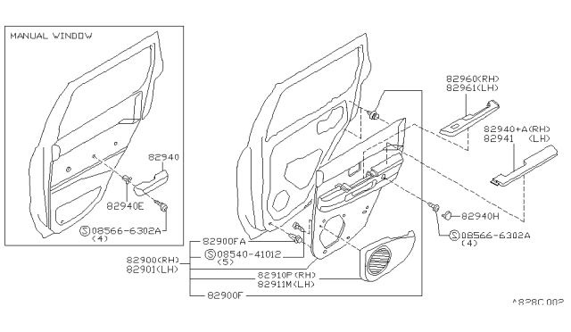 1998 Nissan Pathfinder Rear Door Armrest, Right Diagram for 82940-2W102