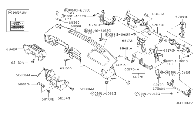 2000 Nissan Pathfinder Instrument Panel,Pad & Cluster Lid Diagram 4
