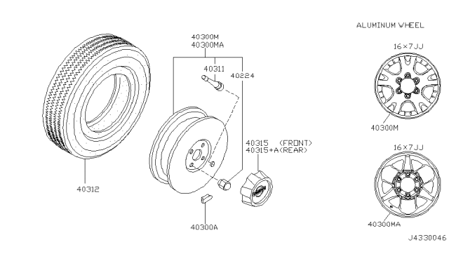 2001 Nissan Pathfinder Road Wheel & Tire Diagram 1