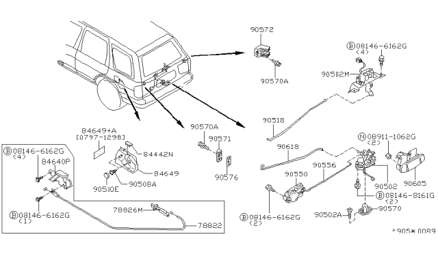 1997 Nissan Pathfinder Lock Assembly Tail Gate Diagram for 90330-0W005