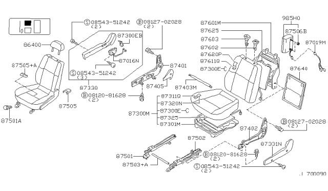 1999 Nissan Pathfinder Cushion Assy-Front Seat Diagram for 87300-0W007