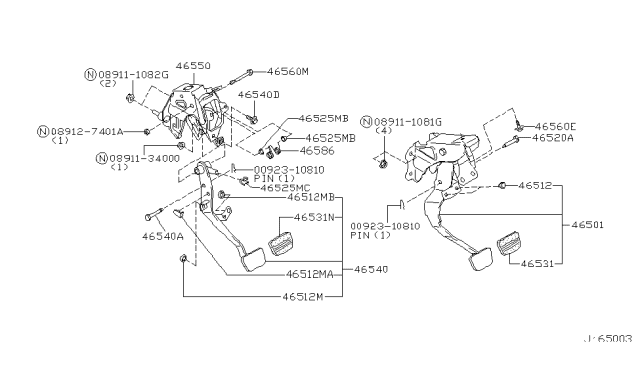 2001 Nissan Pathfinder Brake & Clutch Pedal Diagram 2
