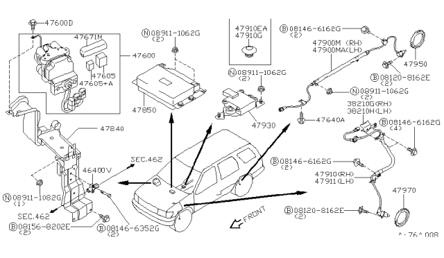1996 Nissan Pathfinder Sensor Assembly Anti Ski, Rear Diagram for 47900-0W005
