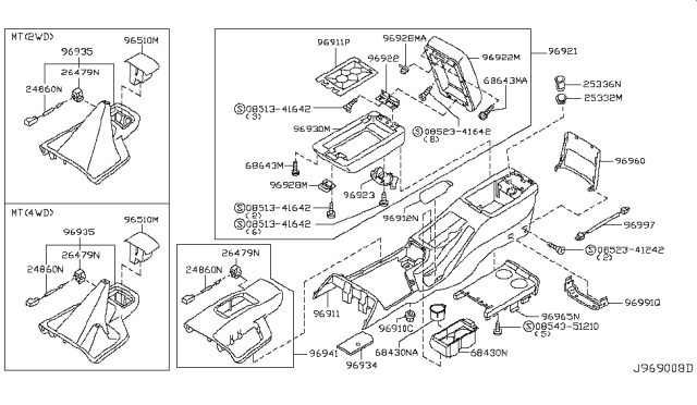 2003 Nissan Pathfinder FINISHER-Console Indicator Diagram for 96941-4W412