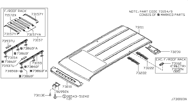2003 Nissan Pathfinder Roof Panel & Fitting Diagram 2