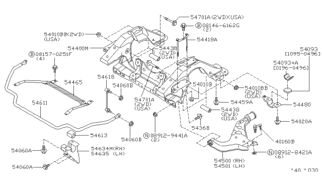 1996 Nissan Pathfinder Bracket Assy-Front Stabilizer Diagram for 54635-0W000