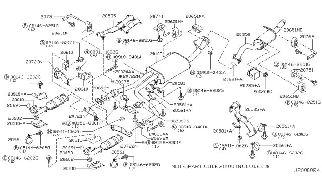 2003 Nissan Pathfinder Exhaust Tube & Muffler Diagram 2