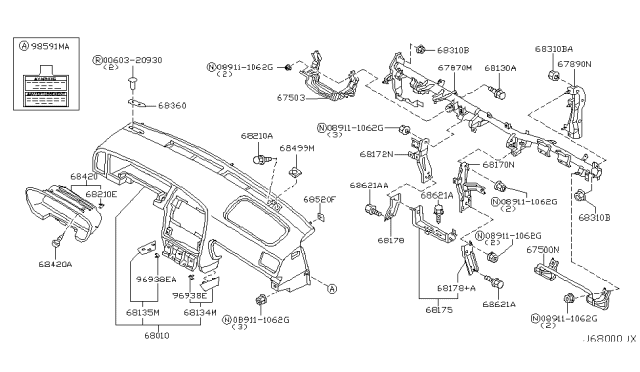 2002 Nissan Pathfinder Instrument Panel,Pad & Cluster Lid - Diagram 3