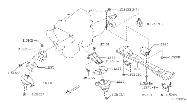 2002 Nissan Pathfinder Engine & Transmission Mounting - Diagram 1