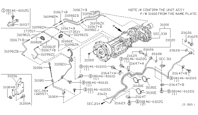 2001 Nissan Pathfinder Tube Assy-Oil Cooler Diagram for 21621-0W700