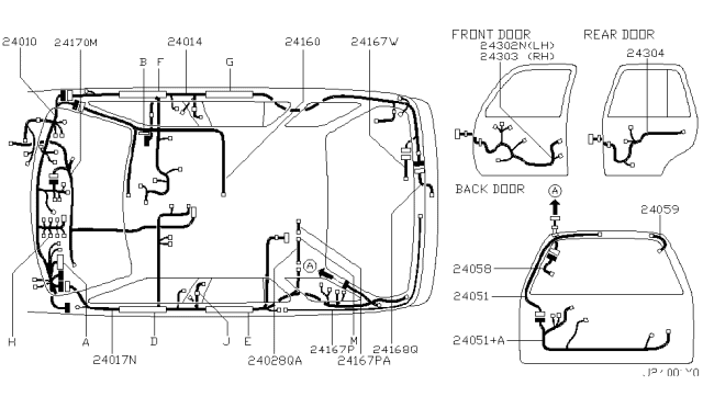 1996 Nissan Pathfinder Harness Assembly-Main Diagram for 24010-1W217