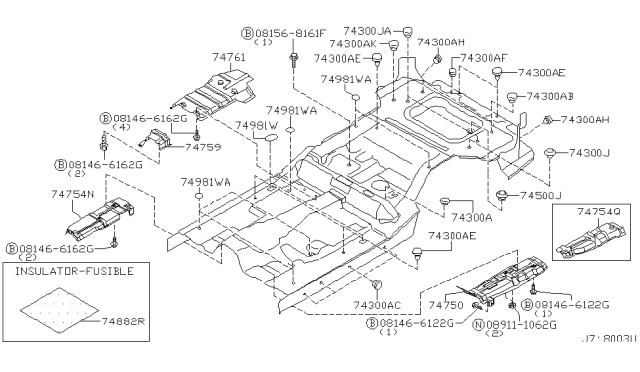 2000 Nissan Pathfinder Insulator-Heat Front Floor, Passenger Side Diagram for 74752-0W001