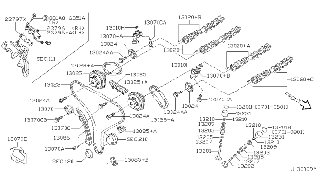 2001 Nissan Pathfinder TENSIONER Chain Diagram for 13070-2Y502