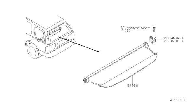 1997 Nissan Pathfinder TONNEAU Cover Assembly Diagram for 84982-1W302