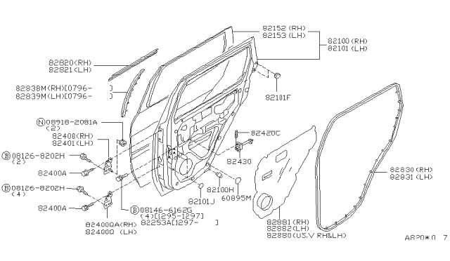 1997 Nissan Pathfinder Rear Door Panel & Fitting Diagram