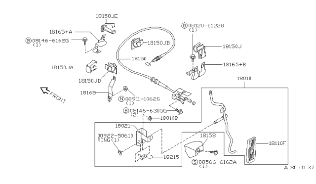 1996 Nissan Pathfinder Wire Assy-Accelerator Diagram for 18201-0W000