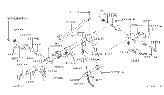 1999 Nissan Pathfinder Rod-Fork,Reverse & Overdrive Diagram for 32816-33P60