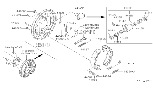 2001 Nissan Pathfinder Cylinder Assy-Rear Wheel Diagram for 44100-3T011