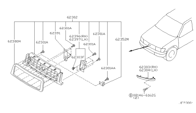1998 Nissan Pathfinder Moulding Assy-Radiator Grille Diagram for 62382-2W702
