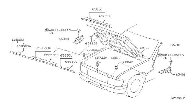 2001 Nissan Pathfinder Hood Panel,Hinge & Fitting Diagram 1