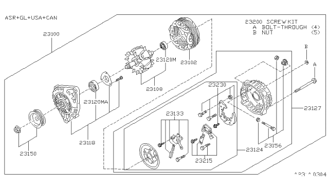 1997 Nissan Pathfinder ALTERNATOR Diagram for 23100-0W001