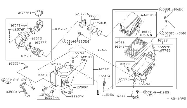 1998 Nissan Pathfinder Duct Assembly-Air With RESONATOR Diagram for 16549-0W000