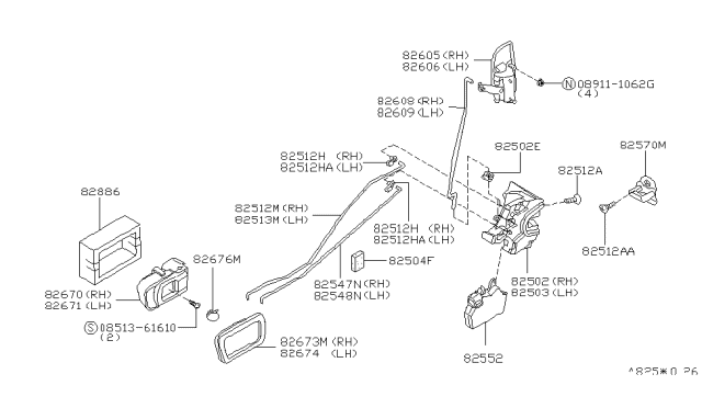 1998 Nissan Pathfinder Rear Door Lock & Handle Diagram