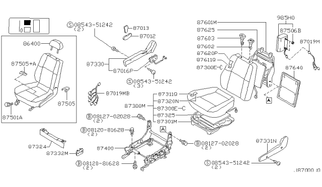 2002 Nissan Pathfinder Cushion Assy-Front Seat Diagram for 87300-6W312