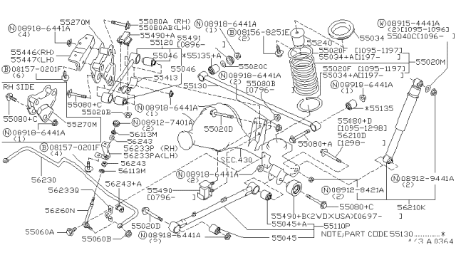 1998 Nissan Pathfinder Bush-Rear Suspension Diagram for 55045-0W001