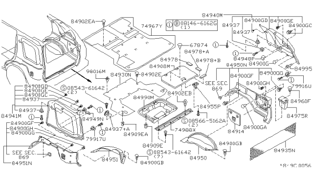 2001 Nissan Pathfinder Plate-Kicking,Tail Gate Diagram for 84990-0W000
