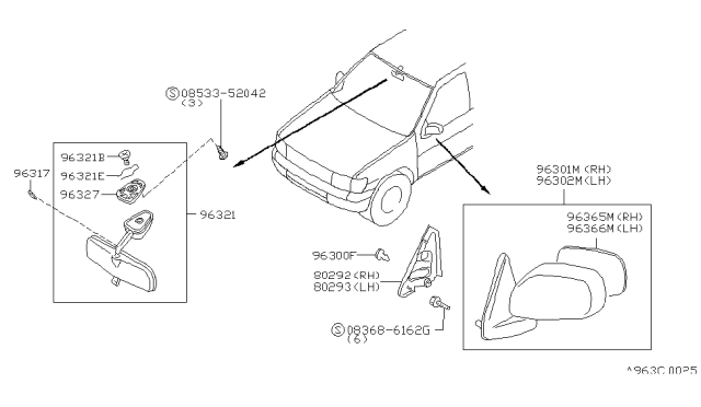 1998 Nissan Pathfinder Mirror Assembly-Door,LH Diagram for K6302-0W305