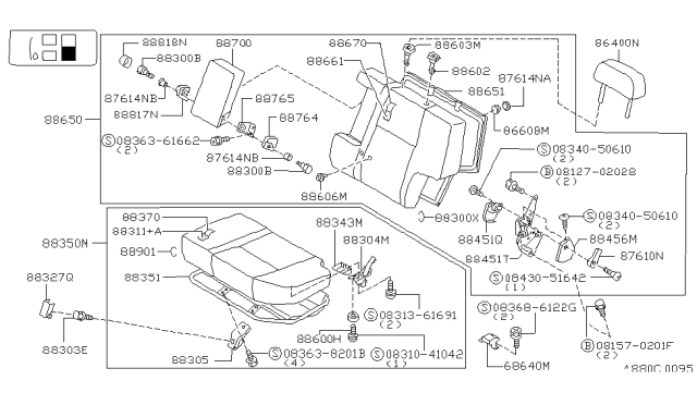 1997 Nissan Pathfinder Rear Seat Armrest Assembly Diagram for 88700-0W010