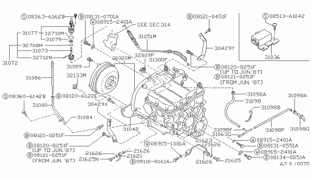 1989 Nissan Stanza Automatic Transaxle Diagram for 31020-23X10