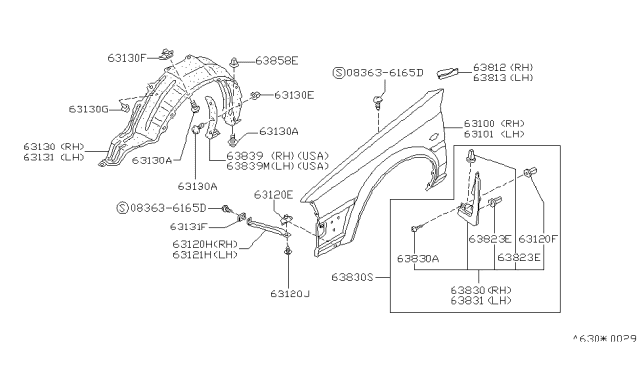 1987 Nissan Stanza Mud Guard Set-Front Diagram for F3830-D4000