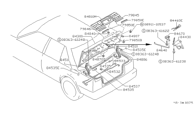1988 Nissan Stanza Hinge Assembly-Trunk Lid LH Diagram for 84401-D4005