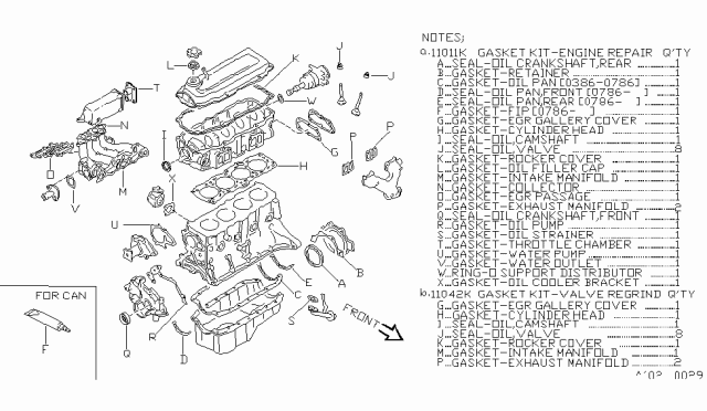 1989 Nissan Stanza Engine Gasket Kit Diagram