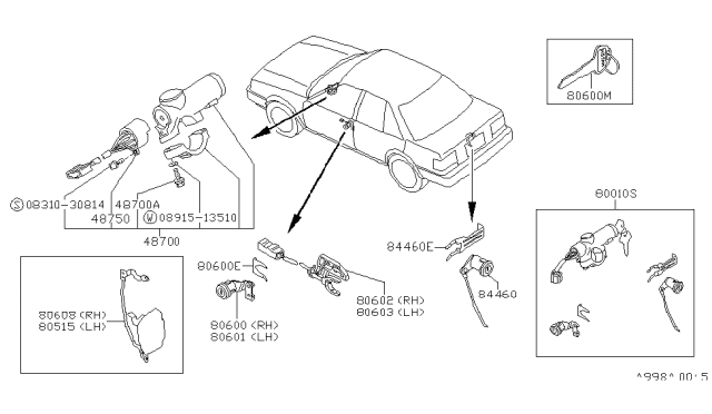 1987 Nissan Stanza Lock Steering Assembly Diagram for 48700-D4585