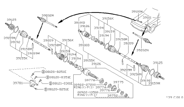 1988 Nissan Stanza Shaft Sub Assembly Front Drive Diagram for 39204-26E50