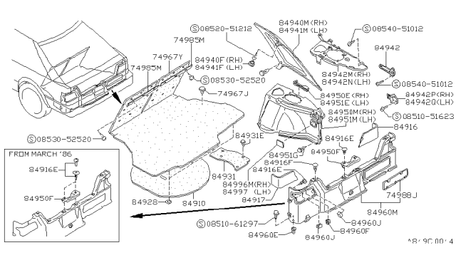 1987 Nissan Stanza Trunk & Luggage Room Trimming Diagram 1