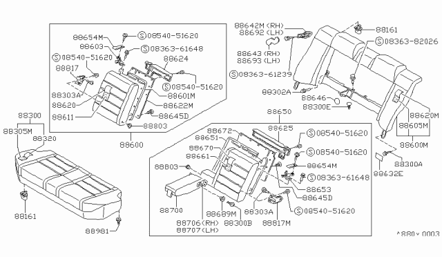 1987 Nissan Stanza Cushion Assembly-Rear Seat Gray Diagram for 88300-D4506