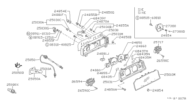 1987 Nissan Stanza Water Temperature Gauge Assembly Diagram for 25080-89902