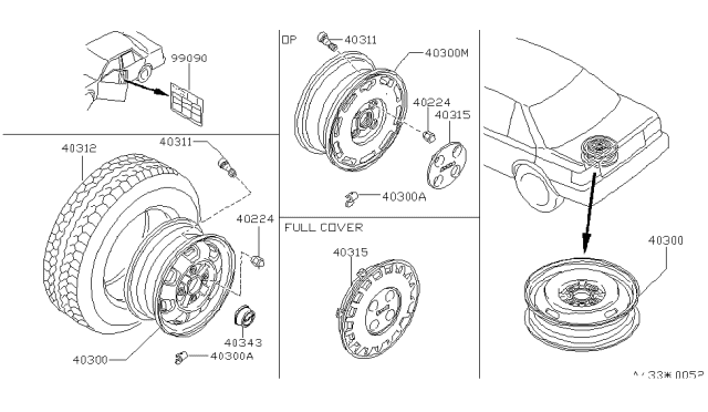 1989 Nissan Stanza Road Wheel & Tire Diagram