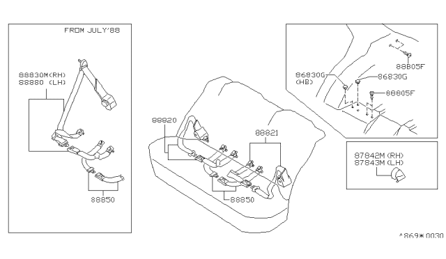 1989 Nissan Stanza Belt Set Center Rear Seat Diagram for 88850-D4502