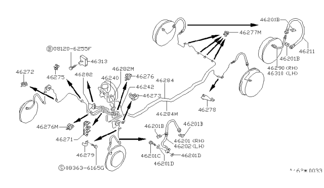1989 Nissan Stanza Tube Assembly-Rear Brake LH Diagram for 46310-D5500