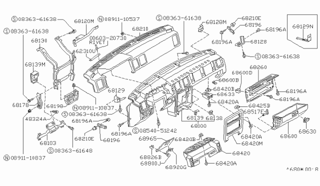 1987 Nissan Stanza Instrument Panel,Pad & Cluster Lid Diagram