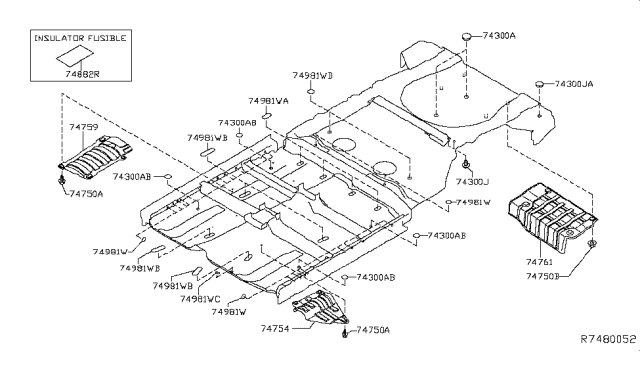 2018 Nissan Murano Heat Insulator-Front Floor Diagram for 74753-5AA0A