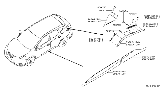 2018 Nissan Murano Body Side Molding Diagram 1
